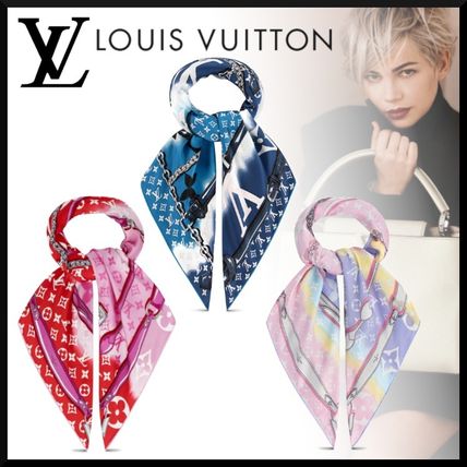 Louis Vuitton MONOGRAM Flower Patterns Monogram Silk Chain Logo Knit  Fur Scarves