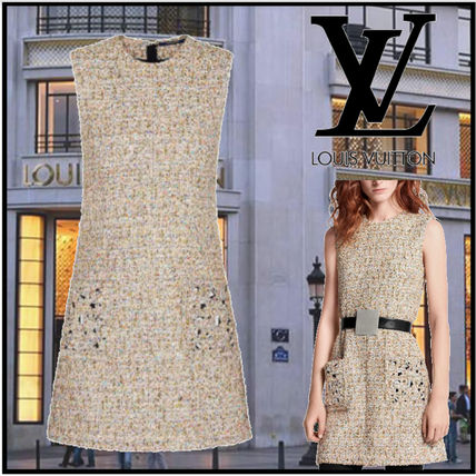 Louis Vuitton 2019 20AW Crew Neck Tweed Sleeveless Plain Elegant Style Dresses
