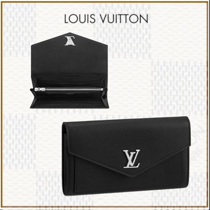 Louis Vuitton MY LOCKME Blended Fabrics Plain Leather Folding Wallet Logo 