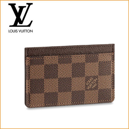 Louis Vuitton DAMIER Canvas Leather Logo Card Holders N61722 