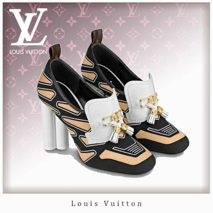 Louis Vuitton 2020 SS Square Toe Casual Style Tassel Bi color Leather Block Heels