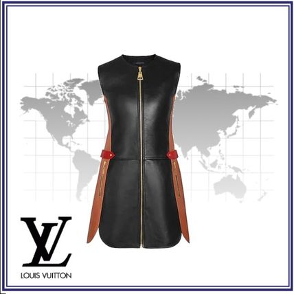 Louis Vuitton 2020 Cruise Short Sleeveless Plain Leather Dresses 