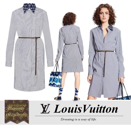 Louis Vuitton 2020 SS Stripes Long Sleeves Long High Neck Elegant Style Dresses 1A7SES 