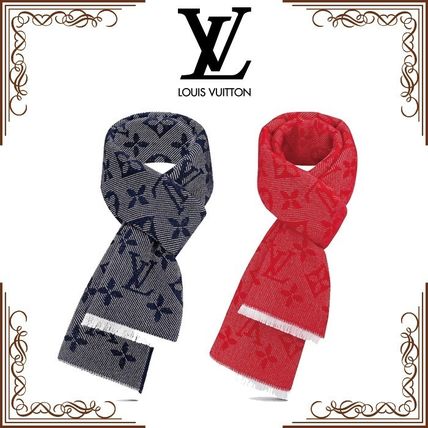 Louis Vuitton 2019 20AW Monogram Unisex Wool Fringes Knit  Fur Scarves 