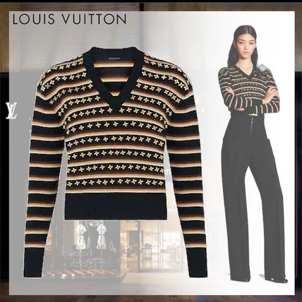 Louis Vuitton 2020 SS Stripes Monogram Casual Style Wool V Neck Long Sleeves 1A7T39 