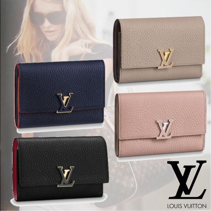 Louis Vuitton CAPUCINES 2019 SS Canvas Bi color Plain Leather Folding Wallet Small Wallet 