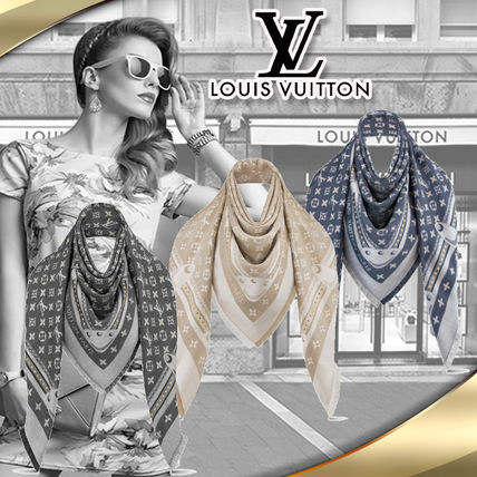 Louis Vuitton MONOGRAM Monogram Wool Silk Knit  Fur Scarves M76341 