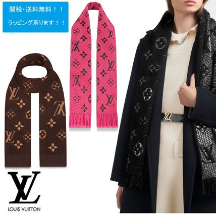 Louis Vuitton MONOGRAM Monogram Wool Logo Knit  Fur Scarves 