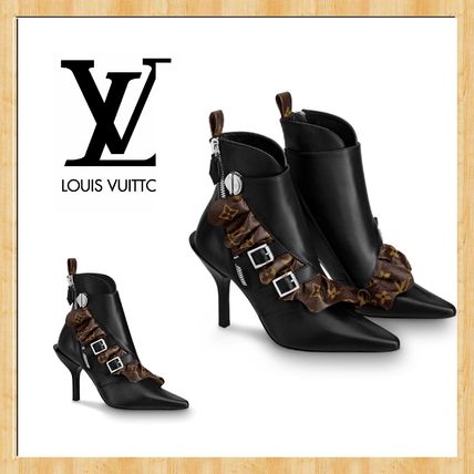 Louis Vuitton MONOGRAM 2019 SS Monogram Plain Leather Pin Heels Bridal High Heel Boots 1A586F 1A586E 