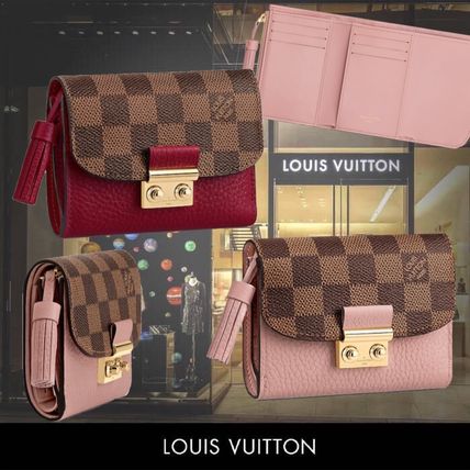 Louis Vuitton DAMIER 2020 SS Calfskin Canvas Tassel Folding Wallet Small Wallet Logo 