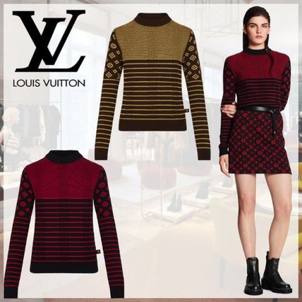 Louis Vuitton Stripes Monogram Casual Style Cashmere Long Sleeves Medium 