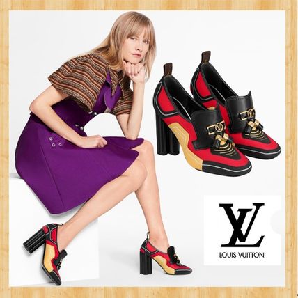 Louis Vuitton 2020 SS Plain Toe Bi color Leather Block Heels Party Style 1A7TZS 1A7TZT 