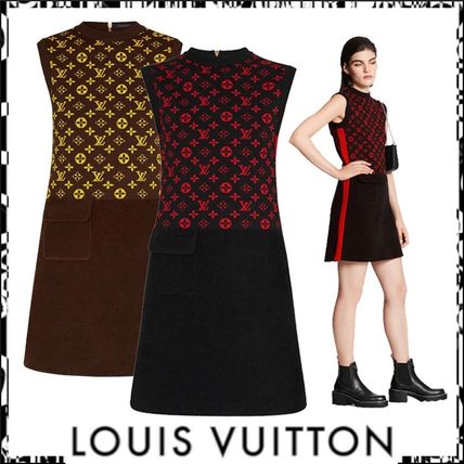 Louis Vuitton Crew Neck Short Monogram Casual Style Wool Silk 1A837O 1A837V 