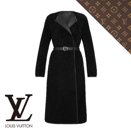 Louis Vuitton 2019 20AW Black Wrap Coat In Merino Shearling 1A827B 