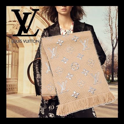 Louis Vuitton MONOGRAM Monogram Unisex Wool Logo Knit  Fur Scarves 