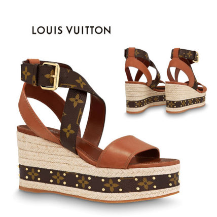 Louis Vuitton MONOGRAM 2020 SS Monogram Open Toe Platform Casual Style Plain Leather Logo 1A63W6 