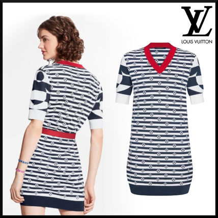 Louis Vuitton 2020 SS Short Stripes Monogram Casual Style Wool Silk Nylon V Neck