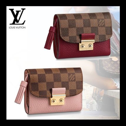 Louis Vuitton DAMIER Calfskin Tassel Plain Leather Folding Wallet Small Wallet 