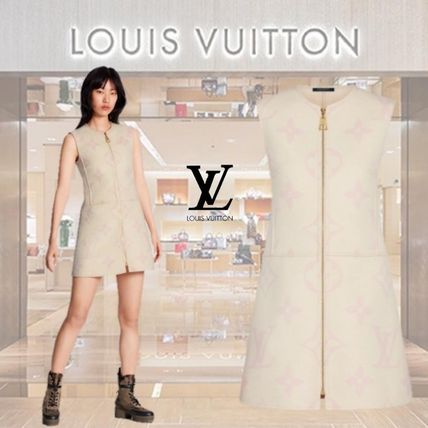 Louis Vuitton MONOGRAM Crew Neck Short Monogram A line Wool Silk Sleeveless 1A615K 