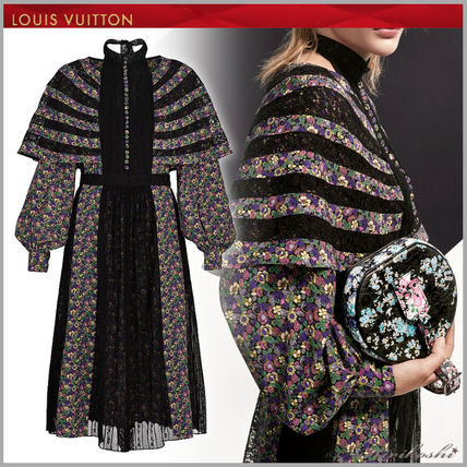 Louis Vuitton 2019 SS Flower Patterns Silk Long Sleeves Long Elegant Style Dresses 