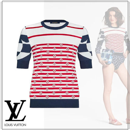 Louis Vuitton 2020 SS Stripes Monogram Wool Silk Short Sleeves T Shirts 1A7TH81A7TH91A7THA1A7THB1A7THC 