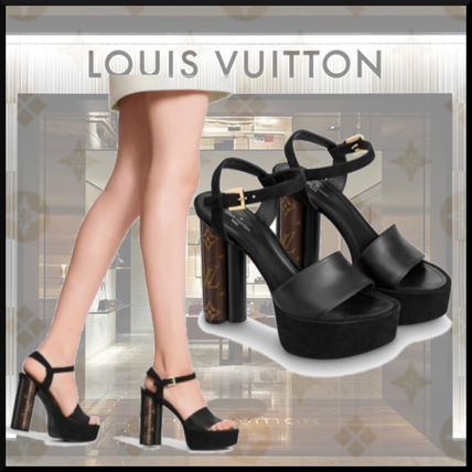 Louis Vuitton 2020 SS Monogram Open Toe Block Heels Party Style Elegant Style Logo 