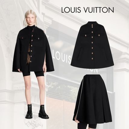 Louis Vuitton MONOGRAM Black And Ochre Monogram Cape Coat In Wool And Silk 1A825T 