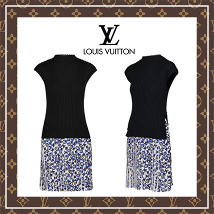 Louis Vuitton Monogram Wool Silk Sleeveless Plain Dresses 