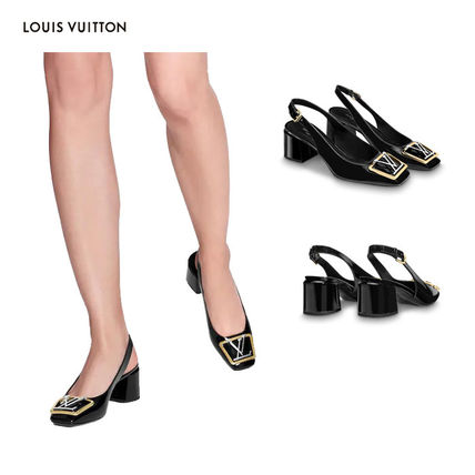 Louis Vuitton Plain Leather Block Heels Logo Block Heel Pumps  Mules 1A6473 