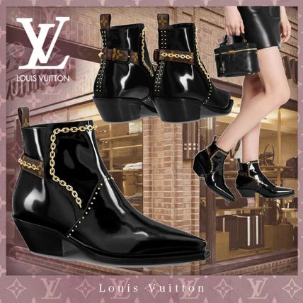 Louis Vuitton MONOGRAM 2020 21AW Casual Style Blended Fabrics Chain Plain Leather Block Heels