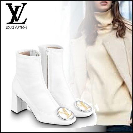 Louis Vuitton Blended Fabrics Plain Leather Block Heels Elegant Style Logo 