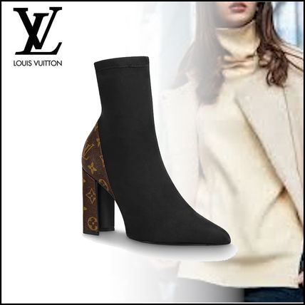 Louis Vuitton MONOGRAM 2018 19AW Monogram Blended Fabrics Plain Block Heels Elegant Style 