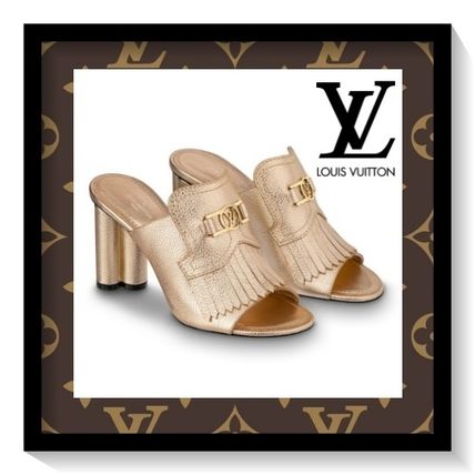 Louis Vuitton Open Toe Blended Fabrics Leather Elegant Style Chunky Heels 1A87S9 