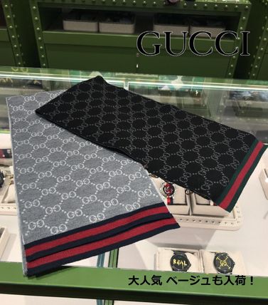 GUCCI Unisex Wool Logo KnitFur Scarves 