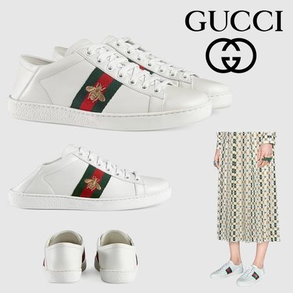 GUCCI Ace 2020 SS Plain Toe Rubber Sole Lace up Casual Style Plain Leather 