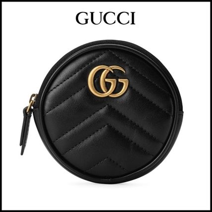 GUCCI Unisex Plain Leather Long Wallet Logo Coin Cases 