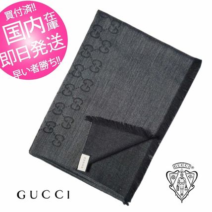 GUCCI Wool Silk Logo KnitFur Scarves 
