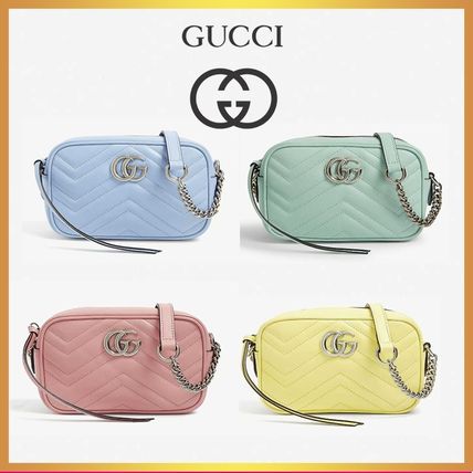 GUCCI GG Marmont Plain Leather Party Style Office Style Elegant Style 