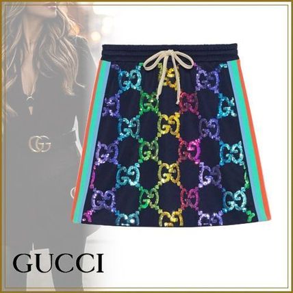 GUCCI Pencil Skirts Short Monogram Blended Fabrics Cotton Glitter 