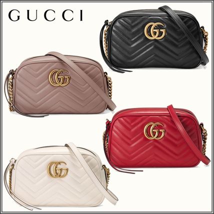 GUCCI GG Marmont Chain Plain Leather Crossbody Logo Shoulder Bags