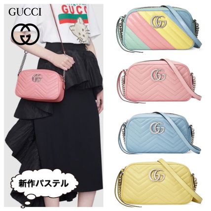 GUCCI GG Marmont 2020 SS 2WAY Plain Leather Crossbody Logo Shoulder Bags 