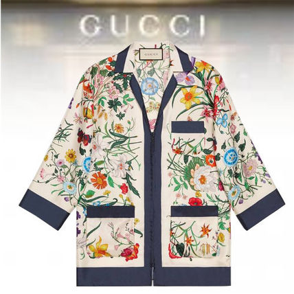 GUCCI Flower Patterns Silk Elegant Style ShirtsBlouses 