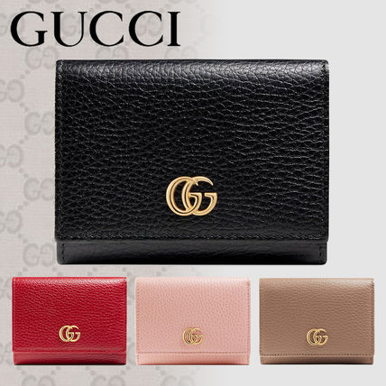GUCCI GG Marmont 2020 SS Street Style Plain Leather Folding Wallet Small Wallet Logo 