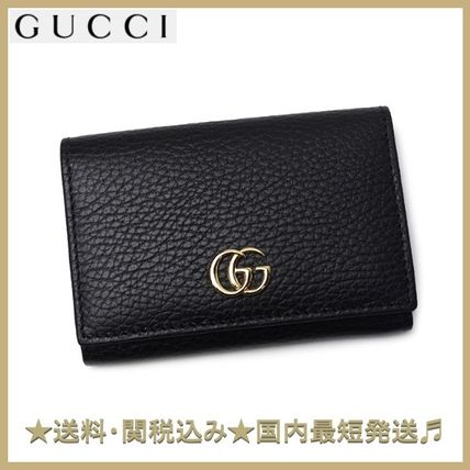GUCCI GG Marmont Unisex Street Style Leather Folding Wallet Logo Card Holders