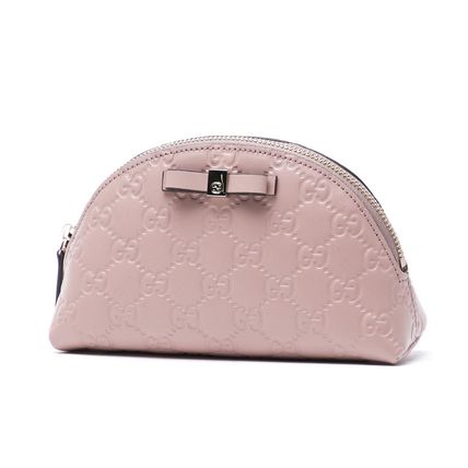 GUCCI 2016 17AW Plain Leather PouchesCosmetic Bags 