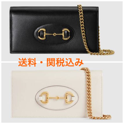 GUCCI 1955 Horsebit Leather Chain Wallet Logo Long Wallets 