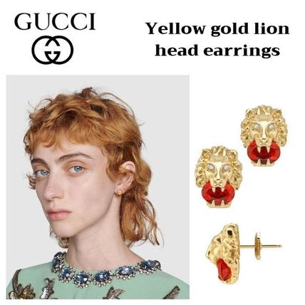 GUCCI 2020 SS Yellow Gold Lion Head Earrings