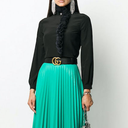 GUCCI Silk Long Sleeves Plain Medium Office Style Elegant Style 