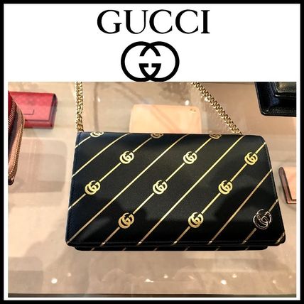 GUCCI Stripes 2WAY Chain Leather Crossbody Logo Shoulder Bags