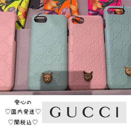 GUCCI Plain Leather iPhone 8 iPhone 8 Plus Logo Smart Phone Cases 